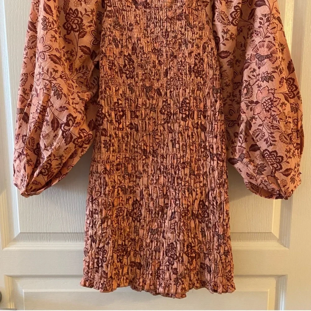 FREE PEOPLE Smock It To Me Mini Dress in Apricot Combo - S